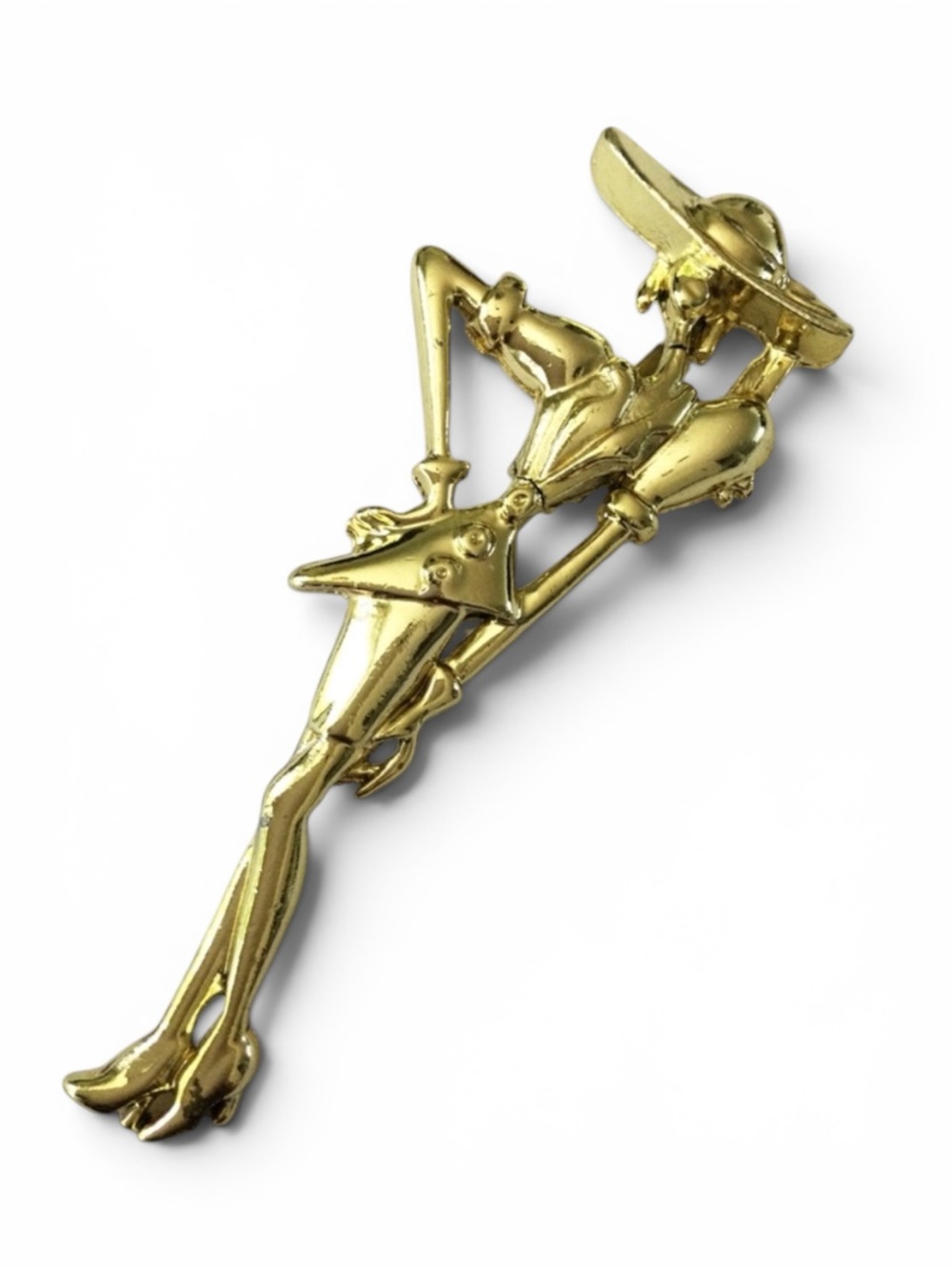 Vintage Satin Gold-tone Fashion Lady in Hat & Heels Figural Brooch Pin - Picture 4 of 7